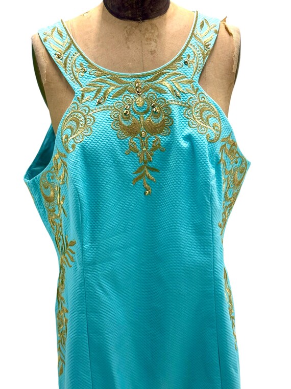 green emerald velvet dress Lilly Pulitzer Bingham Midi Dress Turquoise Oasis Shell Me You Love Me XL  at Amazon Women's Clothing store
