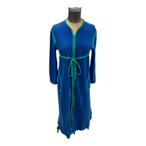 Vintage 1970s Vassarette Blue Green Fleece Robe Size 9