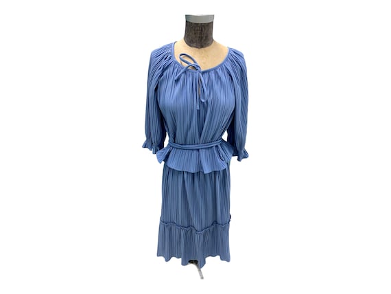 Vintage Matti Of Lynne Blue Pleated Peasant Style… - image 1