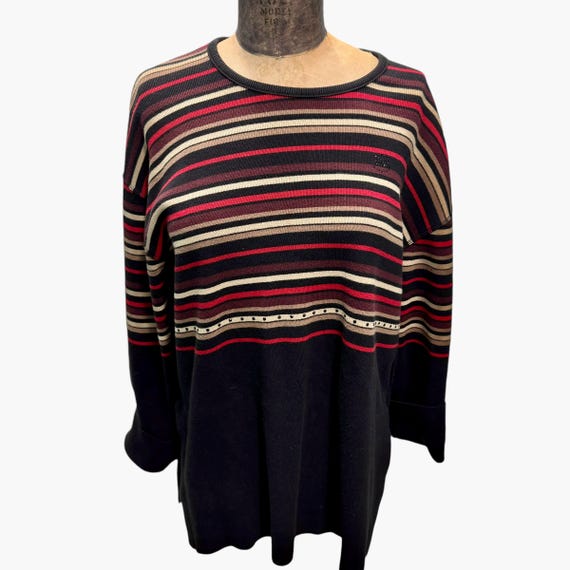 Pull Sweat Vintage Sonia Rykiel Rayé Beige/noir - Taille Unique, 100% Coton, Fait En France, TBE
