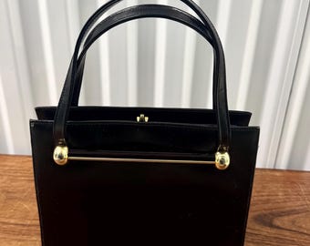 Vintage 1950s Widegate London' Black Patent Leather Handbag