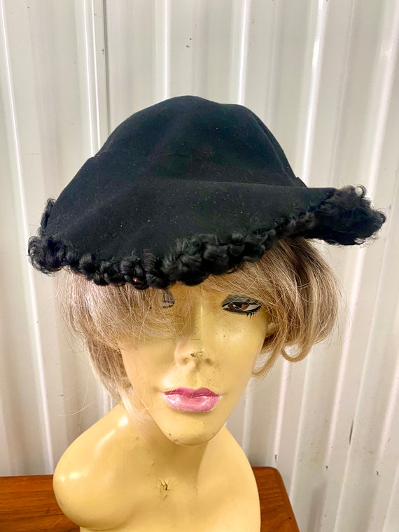 Vintage 1930's Black Felt W/Wool Winter Hat By Lo… - image 1