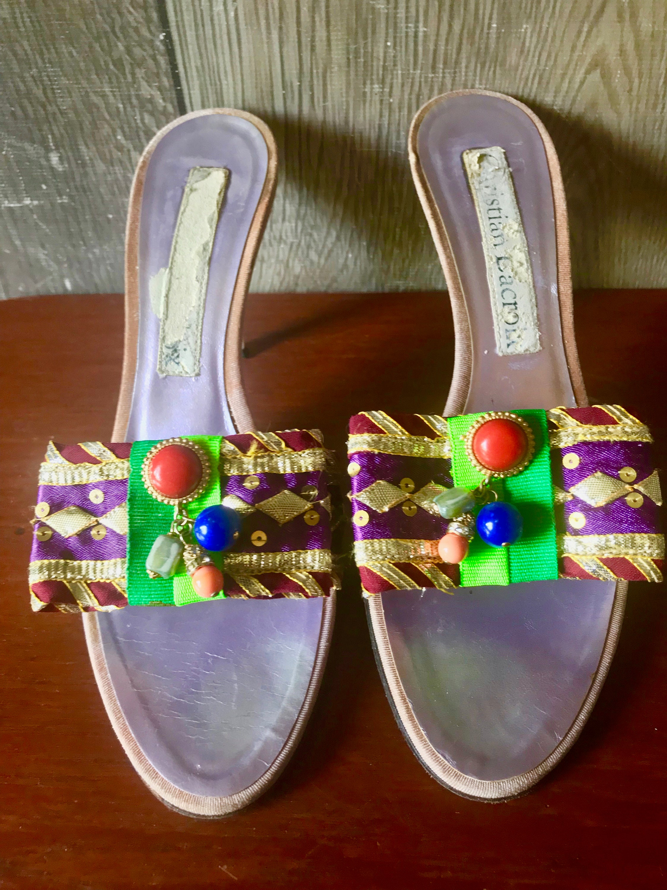 Christian Lacroix High Heel Summer Sandals Purple Slingback Size 37 U.S. Size 7.