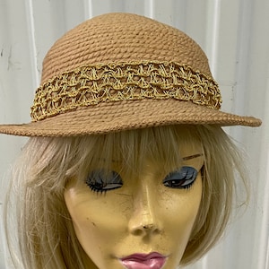 Vintage 1950s Knitted - Needlepoint - Hat W/ Gold Trim