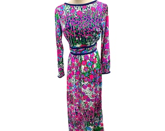 Traumhaftes 60er Jahre Saks Fifth Ave Bright Mod Blumen Muster Maxi Kleid Med
