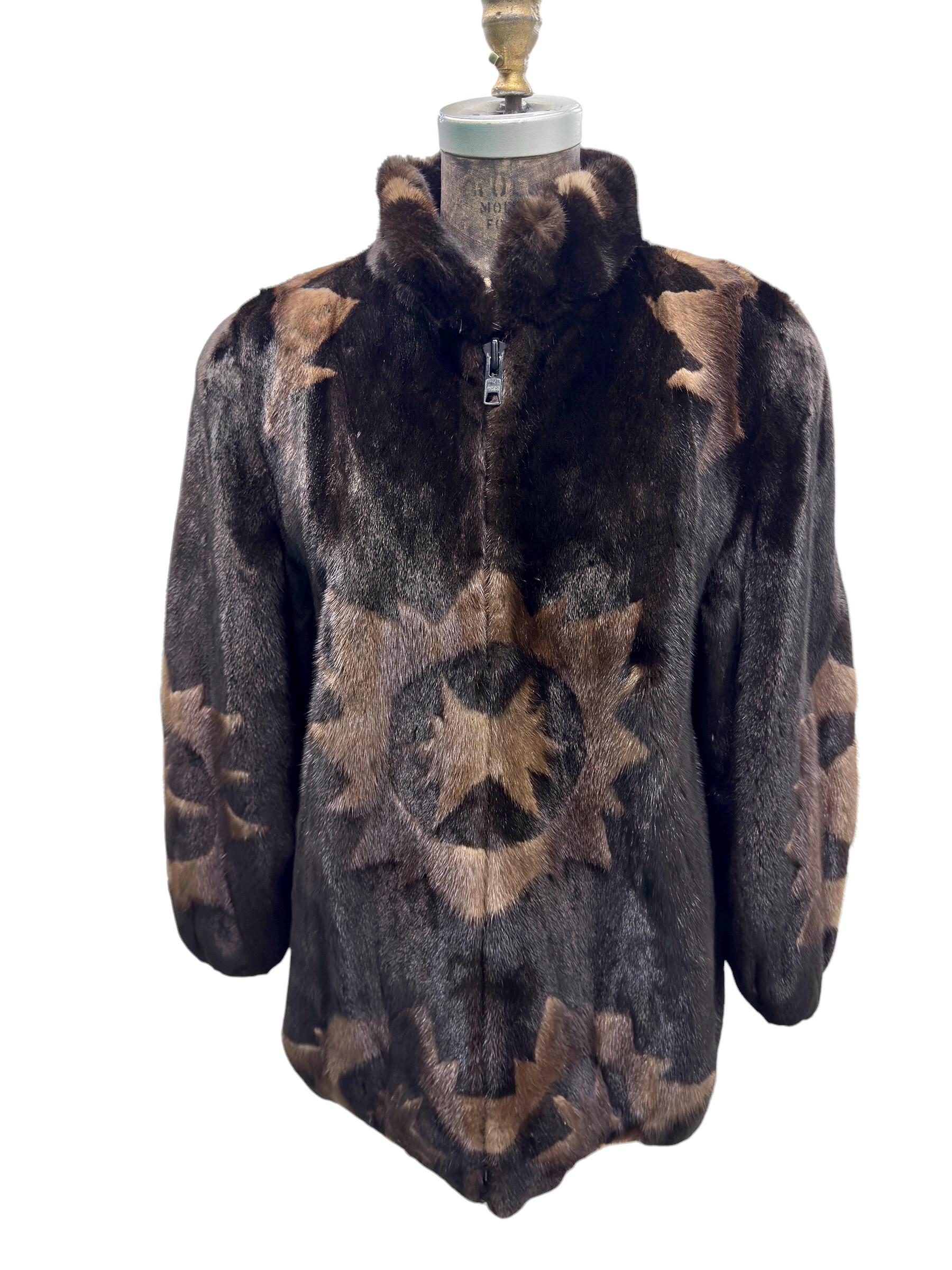Vintage David Green Alaska Unique Mink Fur Coat W/ Tribal Symbols