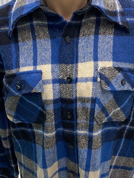 1970s Vintage Brewster Blue Plaid Wool Shirt Jack… - image 2