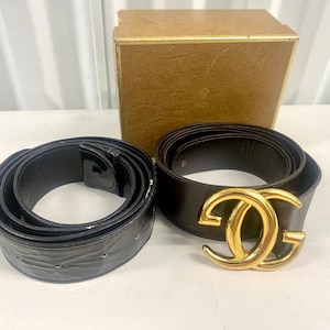 70s Vintage Gucci Gold Belt Buckle W/ Two Gucci Leather Belts Brown Black Unisex image 1