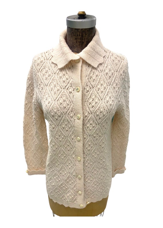 Vintage 1970s Cuddle Knit White Long Cardigan Swea