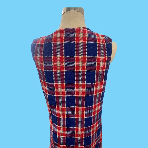 Classic Vintage 1970's Red Blue Plaid Wool Dress … - image 7