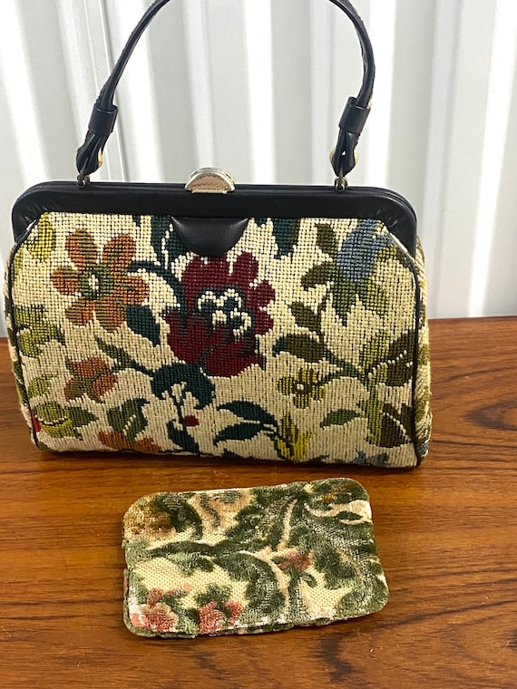 1960s Vintage Kadin Floral Tapestry Handbag & Smal