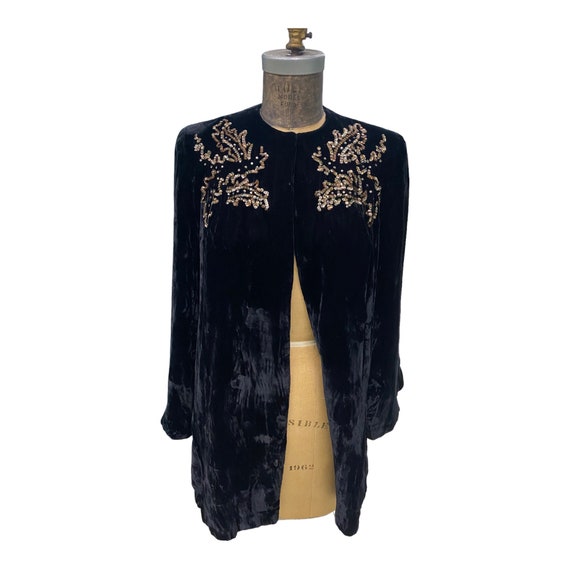 Vintage 1960s Black Velvet Cape W/ Sequins Create… - image 1