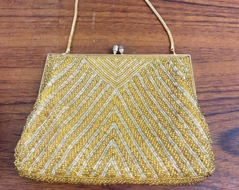 Vintage Mid Century Gold Silver Walborg Beaded Evening Purse