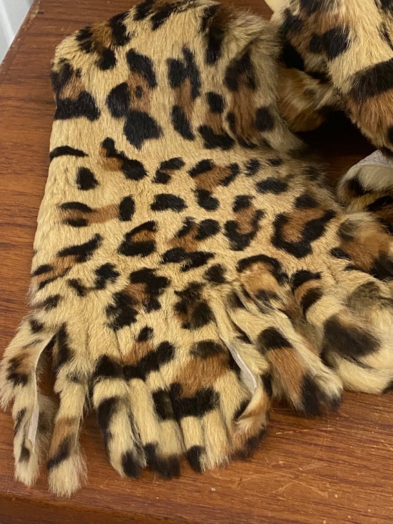 VINTAGE Leopard Print Rabbit Fur Vest With Tie Sz M 