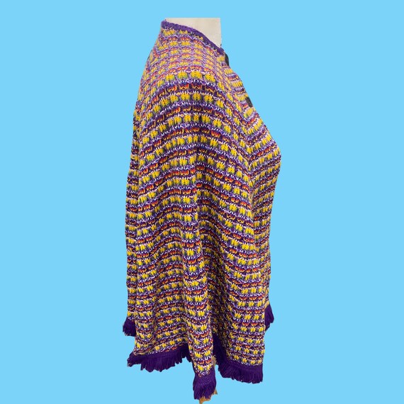 Vintage 1970s Bright Purple Yellow Knitted Wool P… - image 8