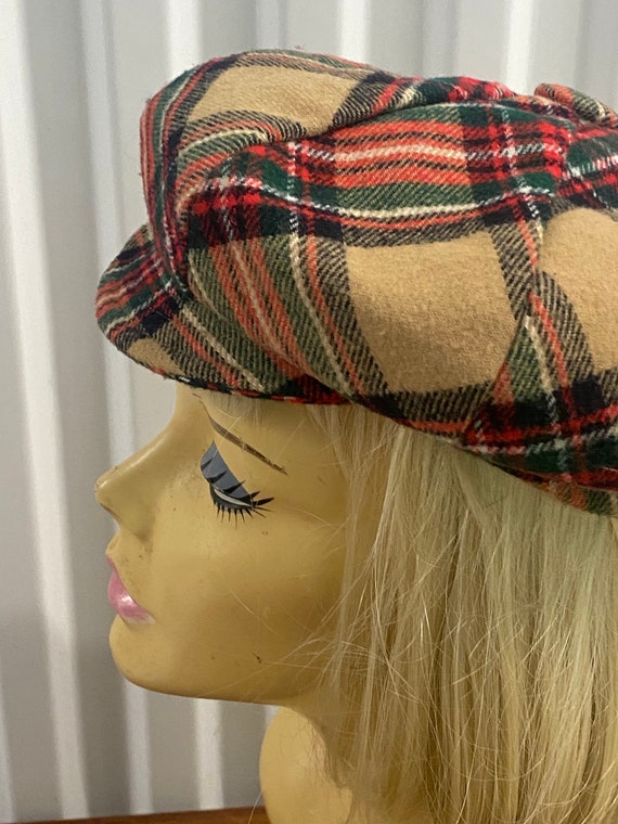 Vintage Plaid Newsboy Hat Made In Italy Small - M… - image 4