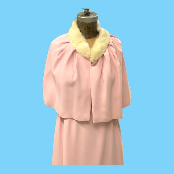 Vintage Pink Maxi Evening Dress W/ Fur Collar Eve… - image 3