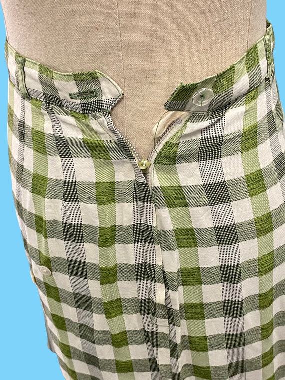 Vintage 1950s Green White Plaid Cotton Pencil Ski… - image 4