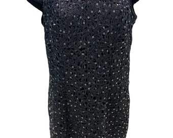 Vintage Adrianna Papell lentejuelas vestido de noche negro 14W