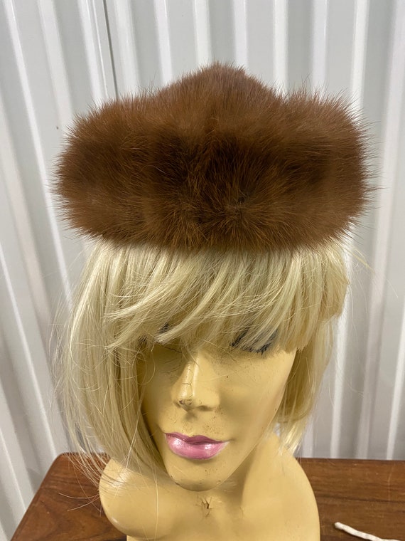 Vintage 1960a Mink Fur Pillbox Hat By Macys