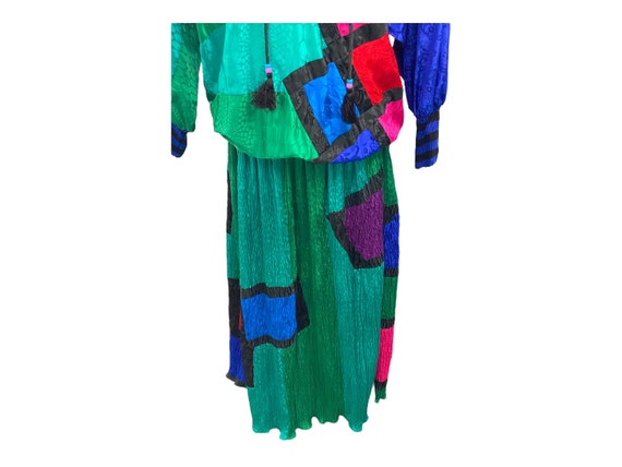 Vintage 1980s Diane Freis Multi Colored Dress Lar… - image 4