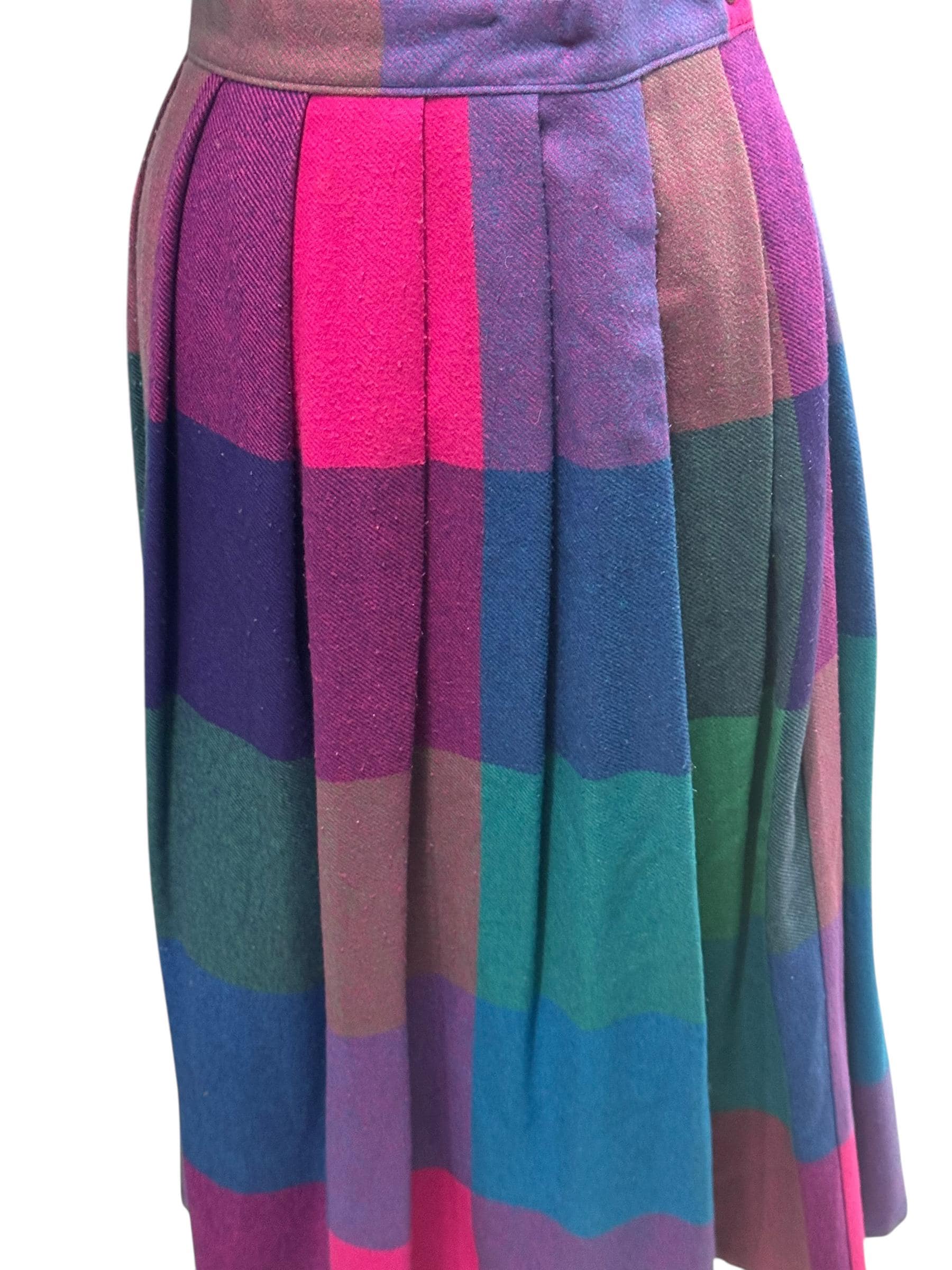 Vintage 70s RRRR Rus Colorful Plaid Pleated Skirt 24-26