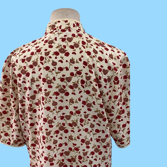 Vintage Chinese Style Blouse Red White Floral Des… - image 9