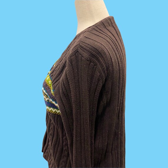 Vintage 1970s Brown Cotton Ladies Cardigan By Inn… - image 4