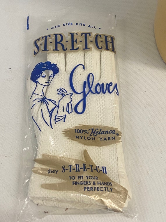 Vintage Stretch It White Nylon Yarn Gloves NOS