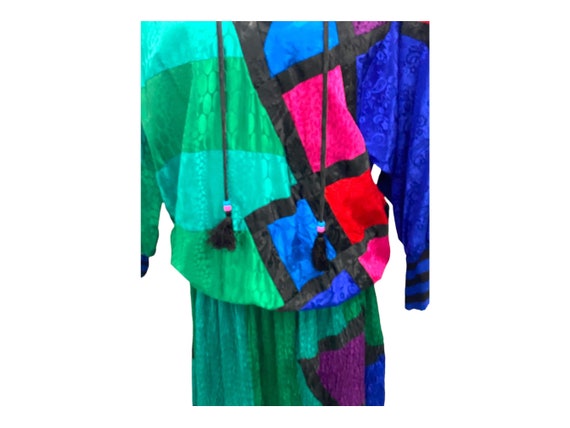 Vintage 1980s Diane Freis Multi Colored Dress Lar… - image 3
