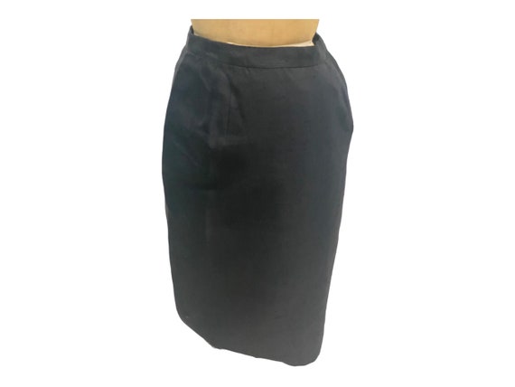 Vintage 1960s Black Shantung Silk Skirt Size 26 W… - image 6