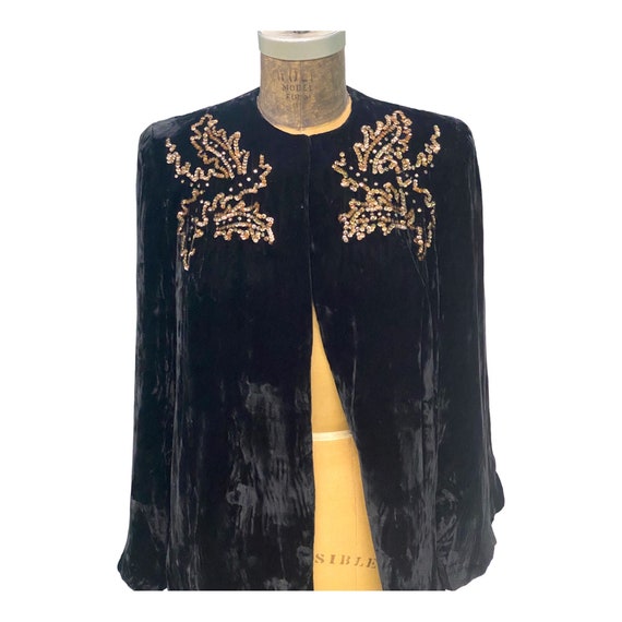 Vintage 1960s Black Velvet Cape W/ Sequins Create… - image 5