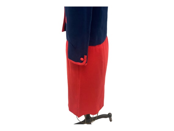 Vintage 70s Blue Red Linen Skirt Suit By Mort Sch… - image 5