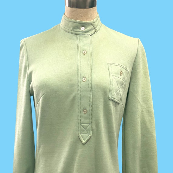 Vintage 1970s Lord Tayor Light Green Dress Semi F… - image 2