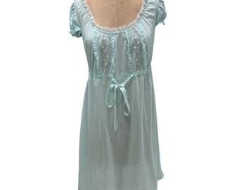 Vintage Formfit Rogers Light Blue Nylon Nightgown W/ Pink Floral Trim Small