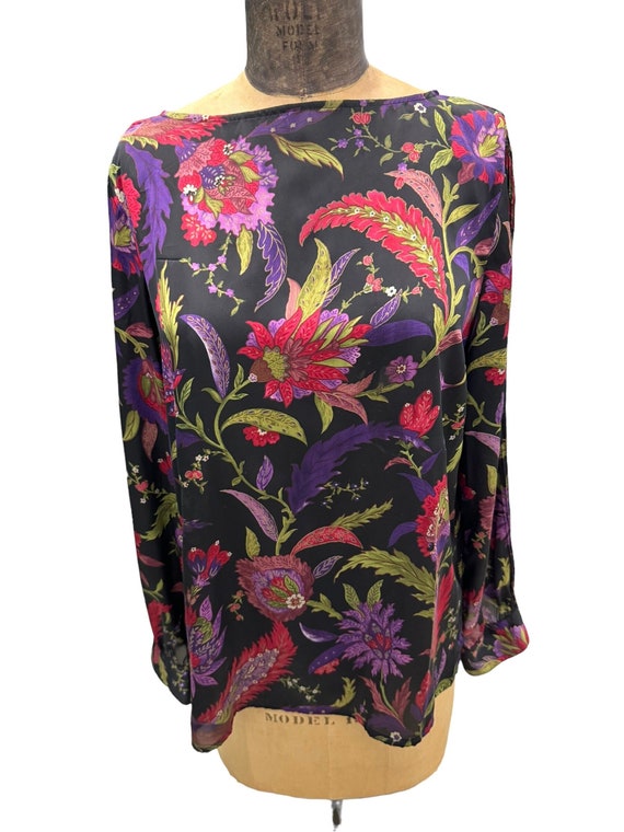 Vintage Lauren Ralph Lauren Sheer Floral Blouse L - image 1