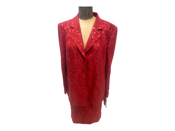 Louis Feraud Red Wool Silk 2 Piece Skirt Suit New… - image 1
