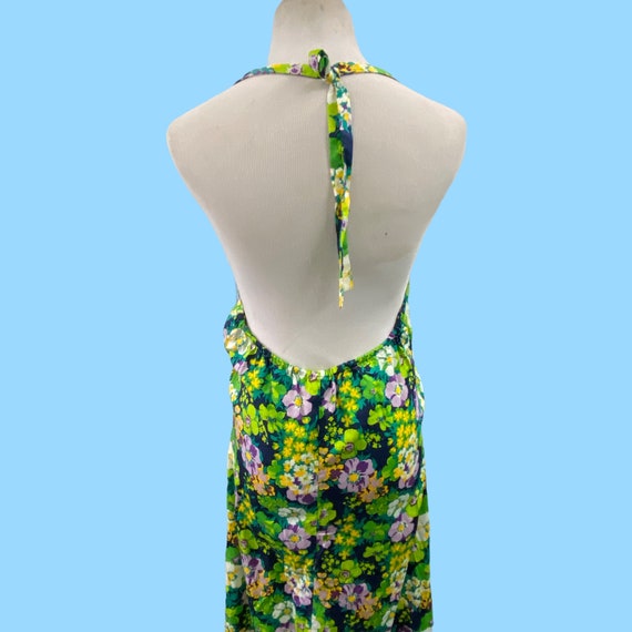 Vintage Maxi Halter Neck Floral Sun Dress Medium - image 8