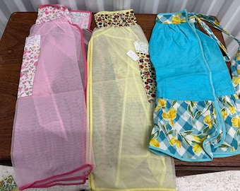 Set of 3 Vintage 1970s Pretty Nylon Cotton Serving Aprons NOS Unused