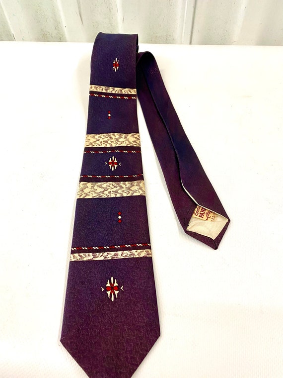 Vintage Mid Century Purple Tie W/ Abstract Tribal 