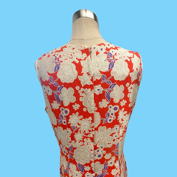 Vintage 1970s Red Floral Linen Summer Dress - Med - image 7