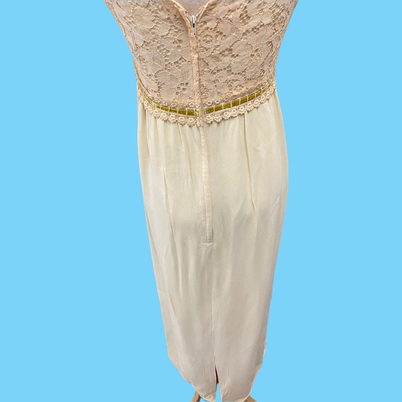 Vintage 1970s Cream Maxi Dress Lace Top Empire Waist Sleeveless image 10