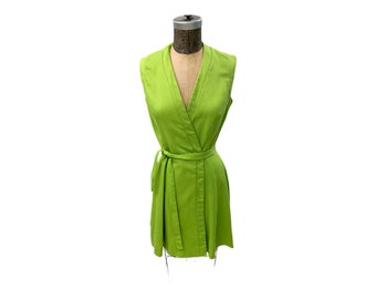 Vintage 1970s Bright Green Mod Wrap Dress Sports Whirl By Jeanne Campbell Med