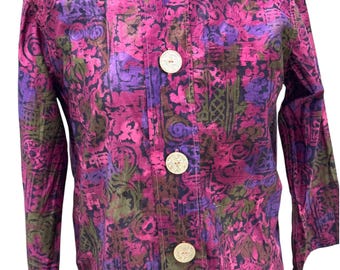 Vintage 60s Psychedelic Paisley Top, Pantsville Lynn Stuart, Size 13, Magenta Purple