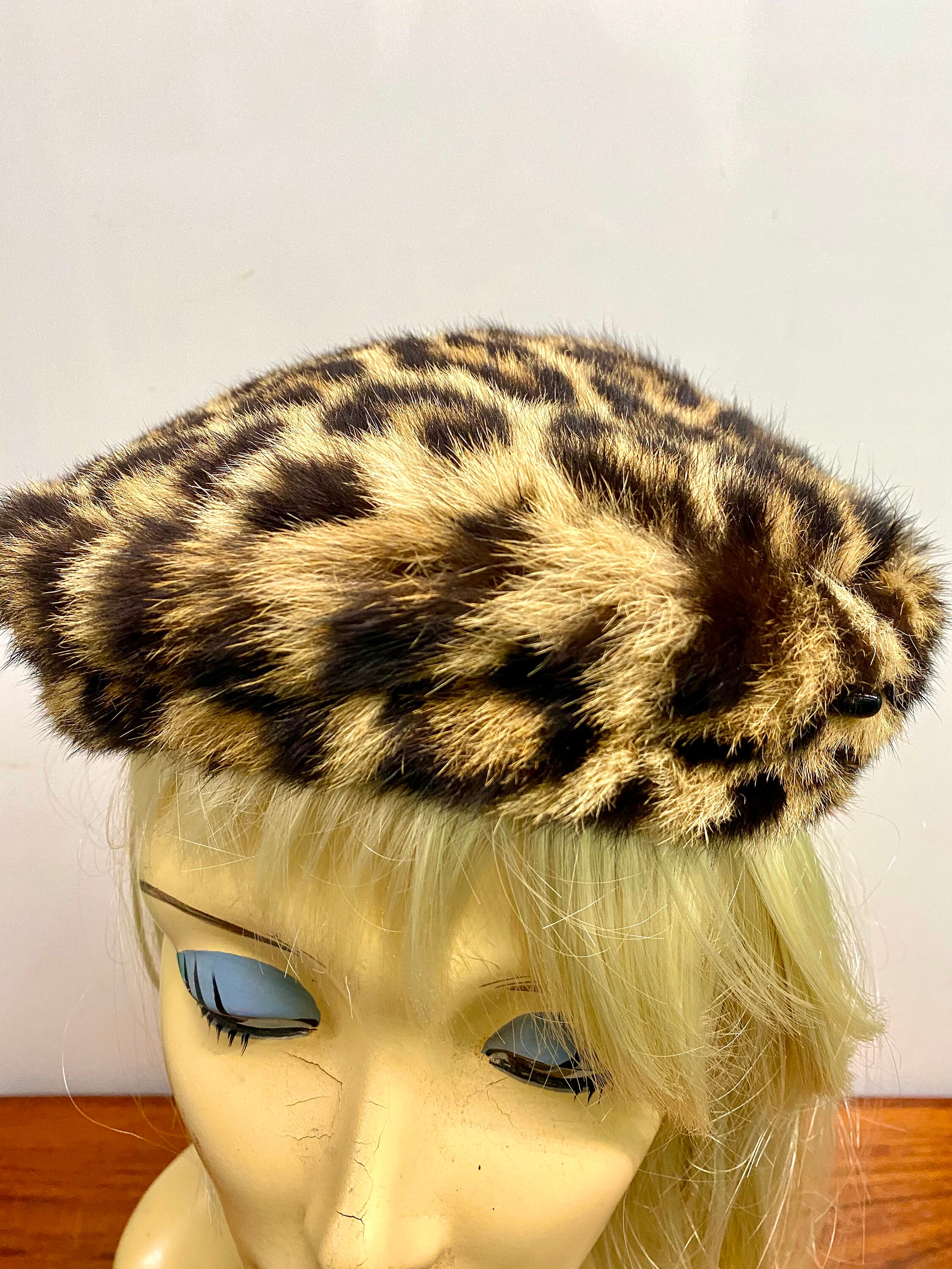 Vintage Leopard Print Fur Fascinator Ladies Hat Etsy