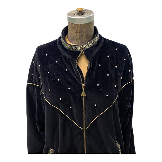 Vintage 80 S Euro Joy Paris Milan Embroidered Black Velvet Jacket