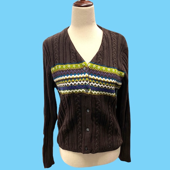 Vintage 1970s Brown Cotton Ladies Cardigan By Inn… - image 1