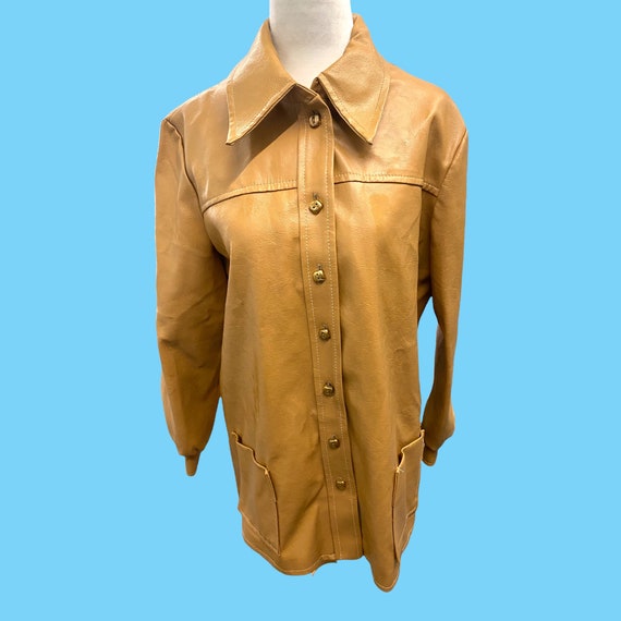 Vintage Retro 1970s Tan Faux Leather Jacket By NP… - image 1