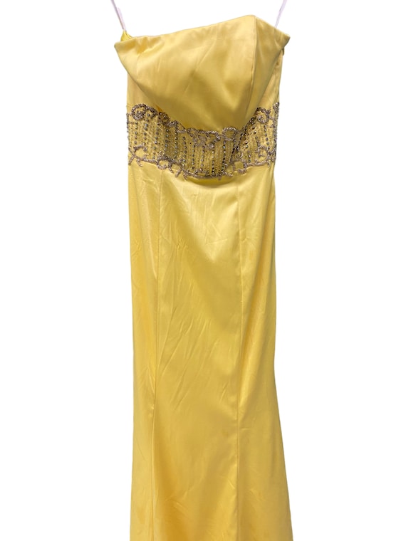 Vintage Jovani Yellow Beaded Maxi Evening Dress Si