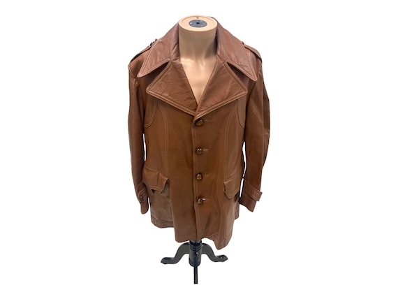 Classic 70s Style Mens Brown Leather Coat by Mcgregor Size